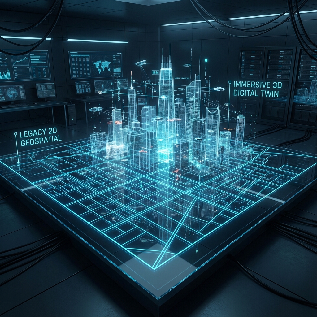 Comparison of 2D blueprints and 3D holographic city model